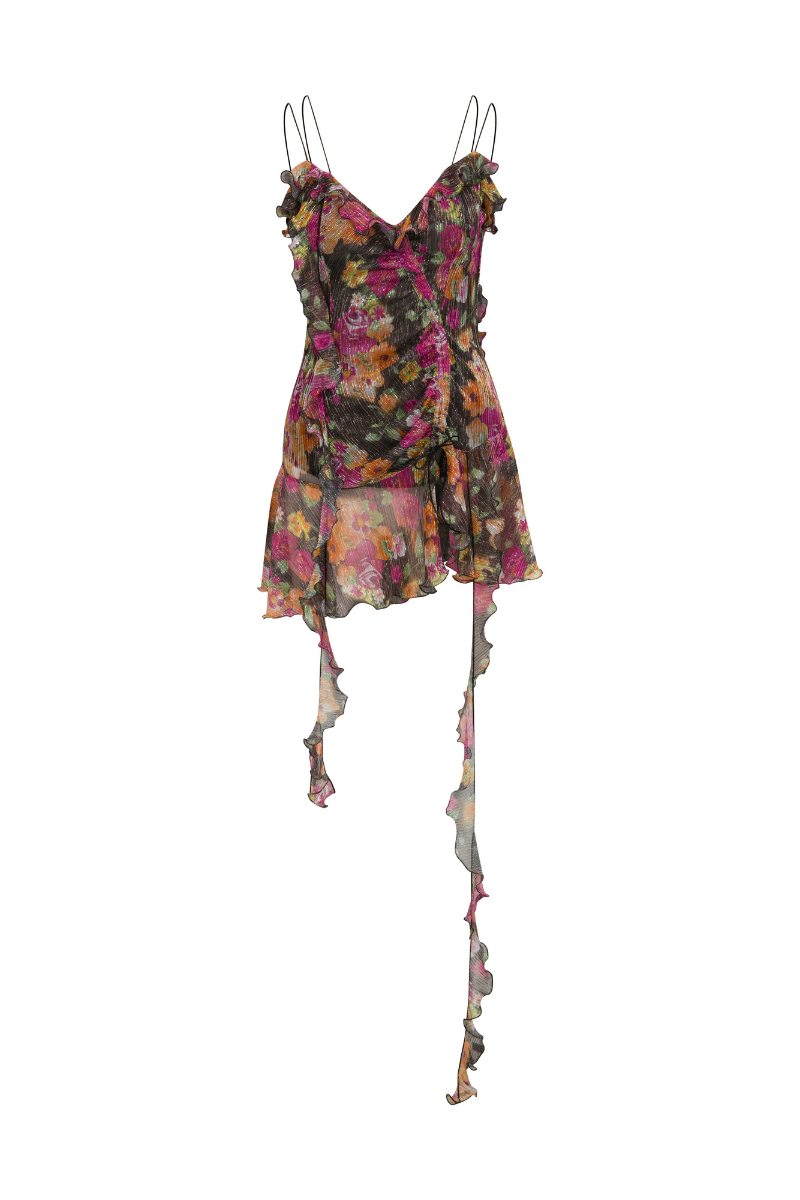 FLORAL JERSEY DRESS WITH RUFFLES - CULT MIA