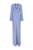 Laura Escobar blue maxi dress from the Baru long dress collection, flowing maxi dress with elegant design and vibrant color.