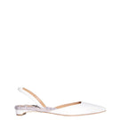 A pair of AERA Jackie ivory patent-effect slingback flats on a white background, showcasing their sleek design and pointed toe.