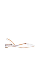 A pair of AERA Jackie ivory patent-effect slingback flats on a white background, showcasing their sleek design and pointed toe.