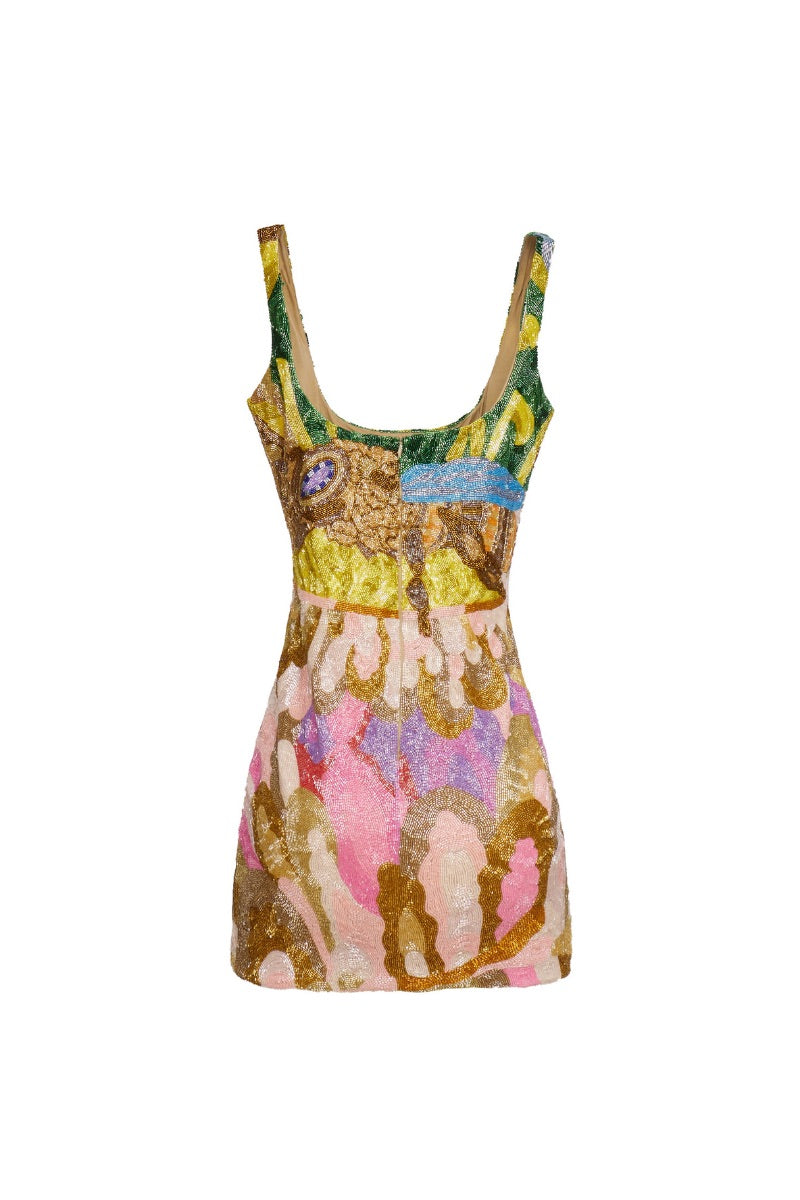 Onalaja Aurelia mini dress featuring a stylish, fitted design with a vibrant print, perfect for casual or dressy occasions.