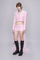Sudi Etuz cropped sequinned blazer with back train, shiny silver fabric, tailored fit, and stylish design for evening wear.