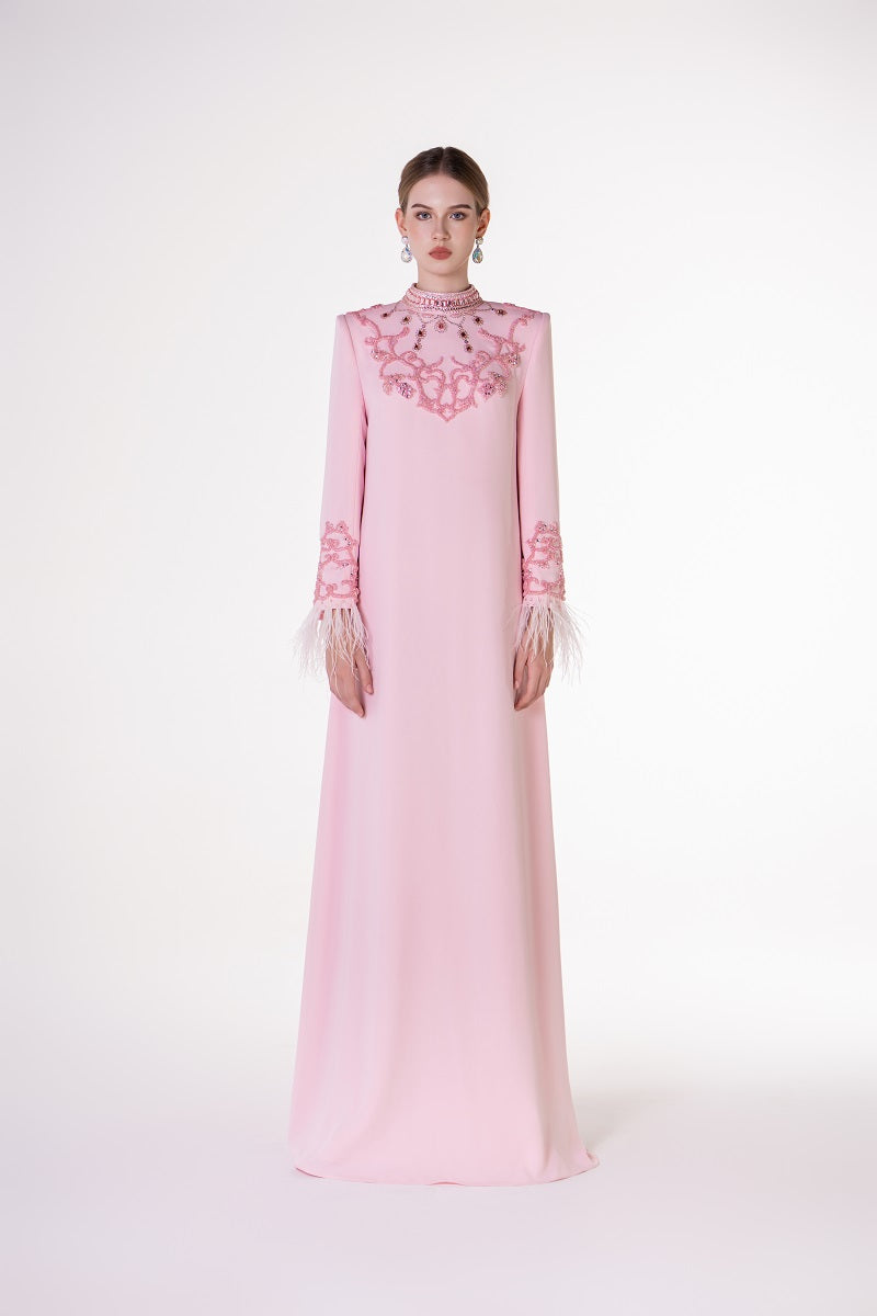 LONG SLEEVE VELVET SATIN DRESS IN PINK