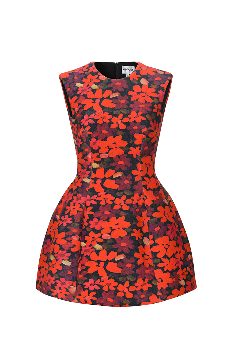 SCULPTED NEOPRENE MINI DRESS IN FLORA