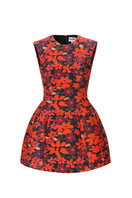 Sculpted neon green mini dress in flora print by Chictopia, featuring fitted design and sleeveless style for a bold, fashionable look.