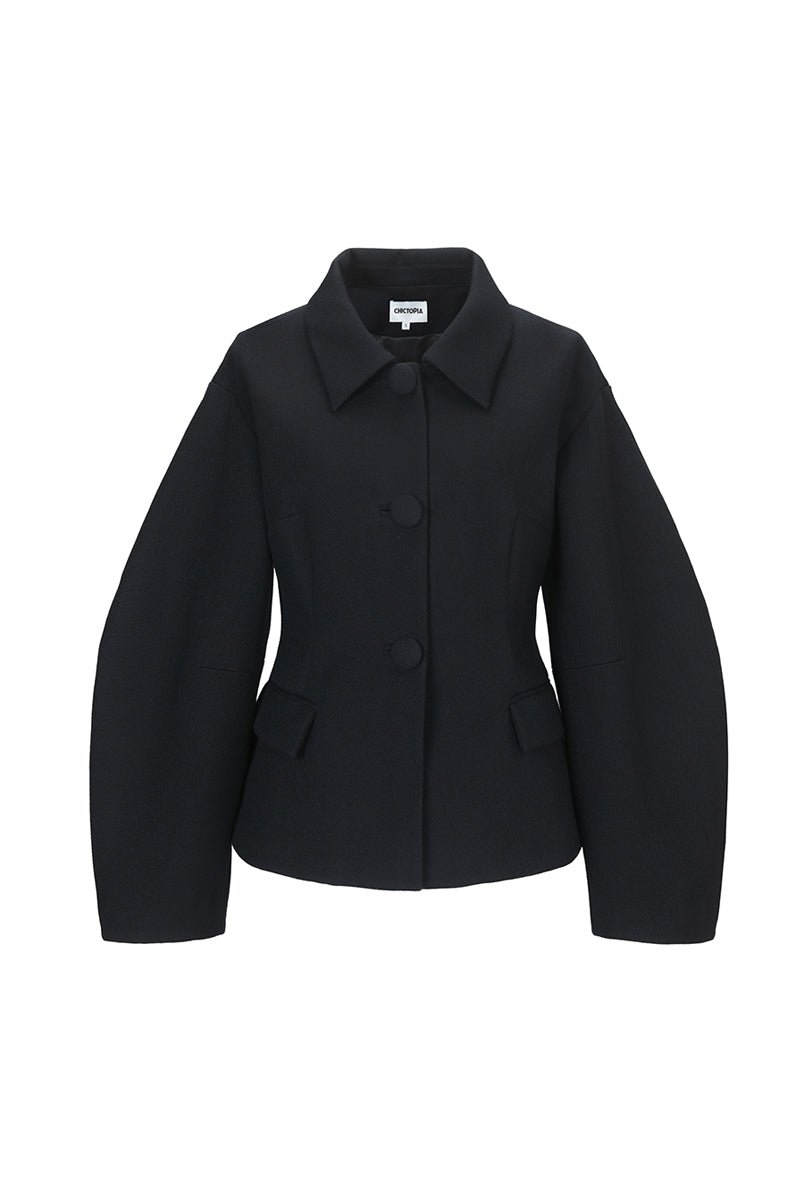 Black sculpted volume jacket by Chictopia, featuring structured design and modern silhouette for stylish outerwear.