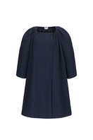 Chictopia midnight cocoon coat in navy, stylish and cozy outerwear with a relaxed fit, shown on a model.