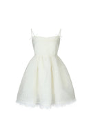 Chictopia ivory ethereal shirred silk mini dress with flowing fabric and delicate details, perfect for elegant occasions.