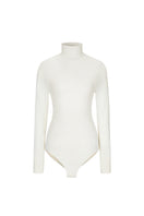 Chictopia ivory merino wool bodysuit, long-sleeve top with fitted design and ribbed texture, perfect for layering or casual wear.