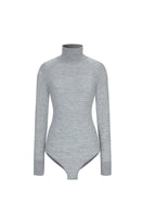 Chictopia gray merino wool bodysuit, a cozy tops with long sleeves and fitted design, perfect for layering or casual wear.