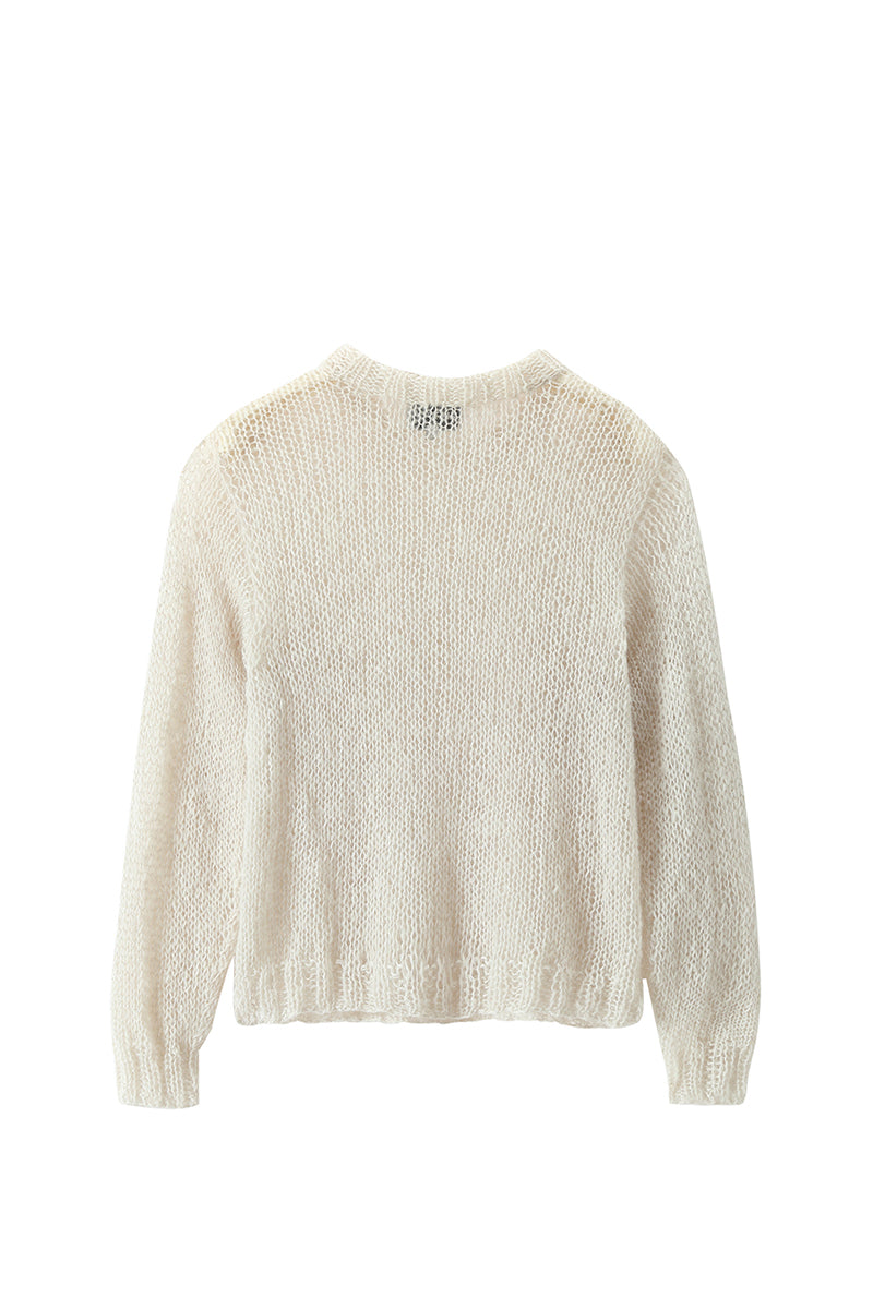 Hand-knitted light gray sweater by Chictopia, featuring cozy knit texture and classic fit, perfect for casual wear.