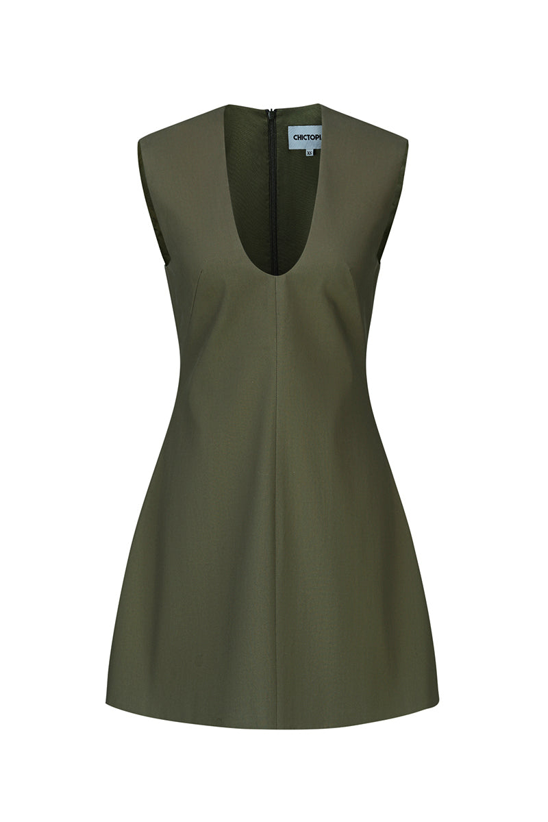 Khaki cotton mini dress by Chictopia, featuring a relaxed fit and short sleeves, perfect for casual summer wear.