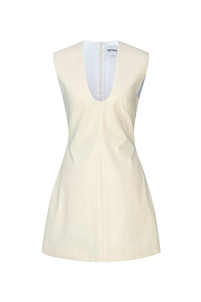 Cream cotton mini dress by Chictopia featuring a relaxed fit and short sleeves, perfect for casual summer wear.