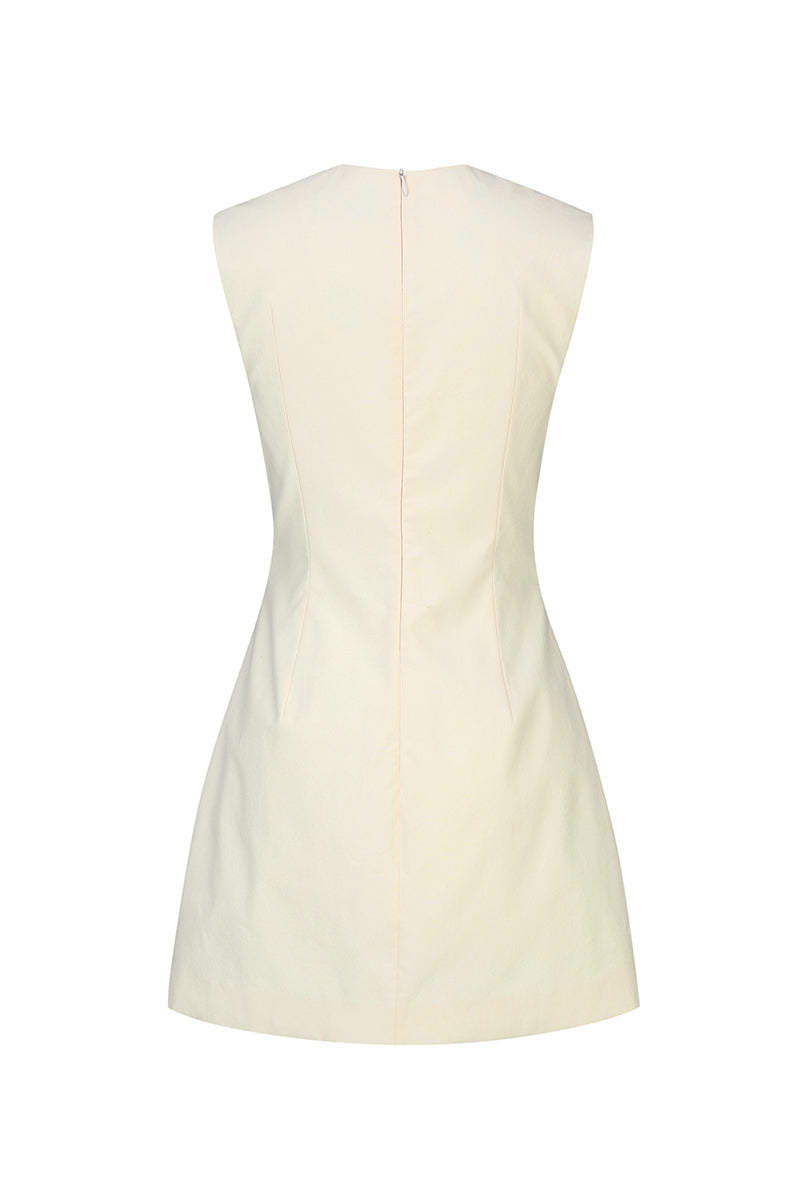 Cream cotton mini dress from Chictopia, featuring a fitted silhouette and sleeveless design perfect for warm weather.