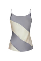 Gray and cream silk satin camisole top by Chictopia, featuring smooth fabric and delicate straps.