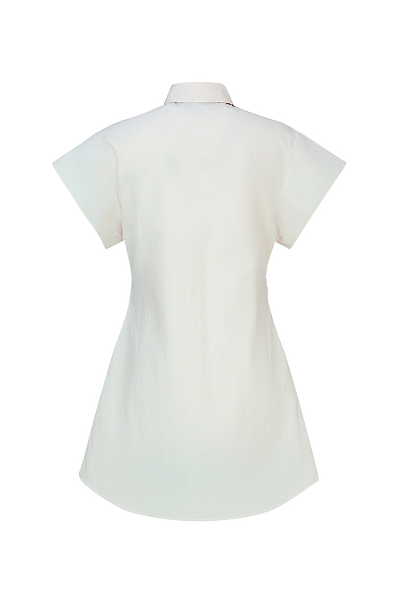 Chictopia stone poplin shirt dress, mini length with collar and button-down front, casual and stylish for everyday wear.