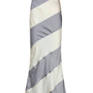 Chictopia silk satin maxi skirt in elegant gray and cream, flowing design with smooth fabric and a stylish, sophisticated look.