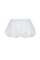 Chictopia ivory poplin shorts with a relaxed fit and adjustable waist, shown on a model against a neutral background.