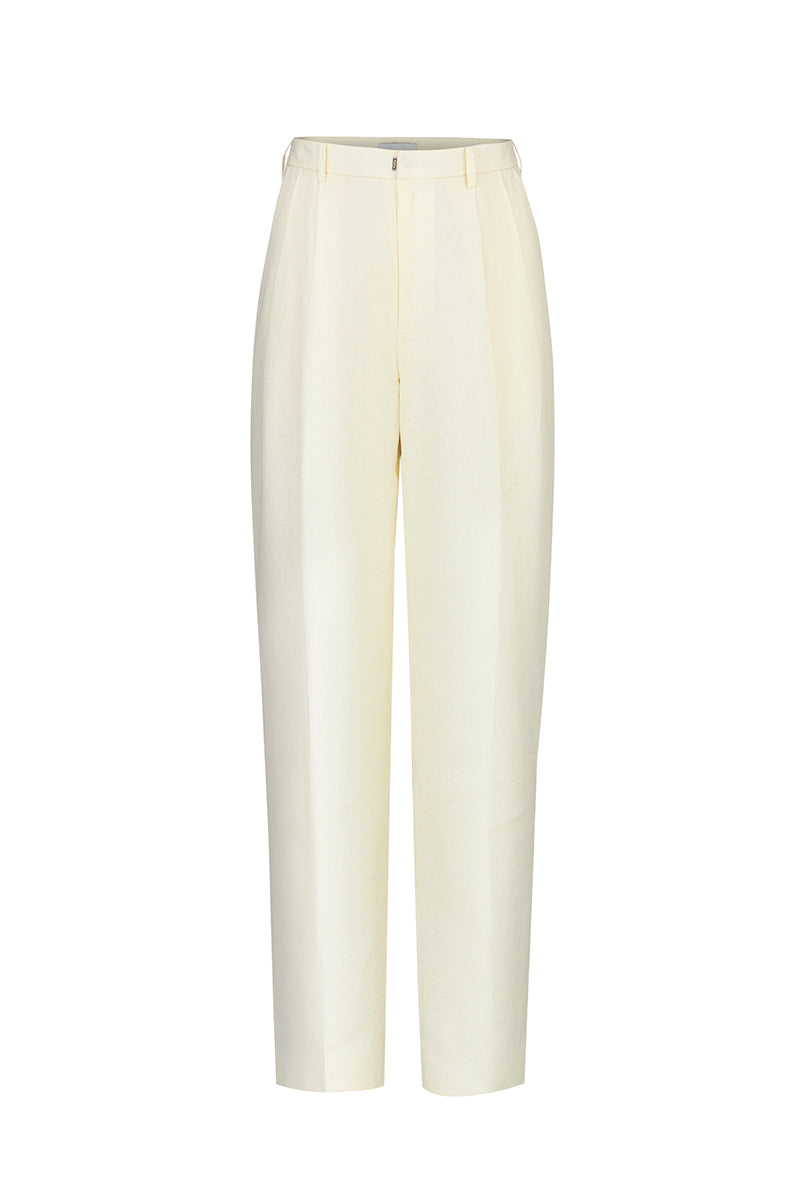 Beige cotton linen pants by Chictopia with a relaxed fit, featuring a comfortable waist and casual, breathable fabric.