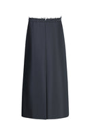 Black silk wool midi skirt by Chictopia, showcasing a smooth, flowing fabric with a stylish, tailored fit.