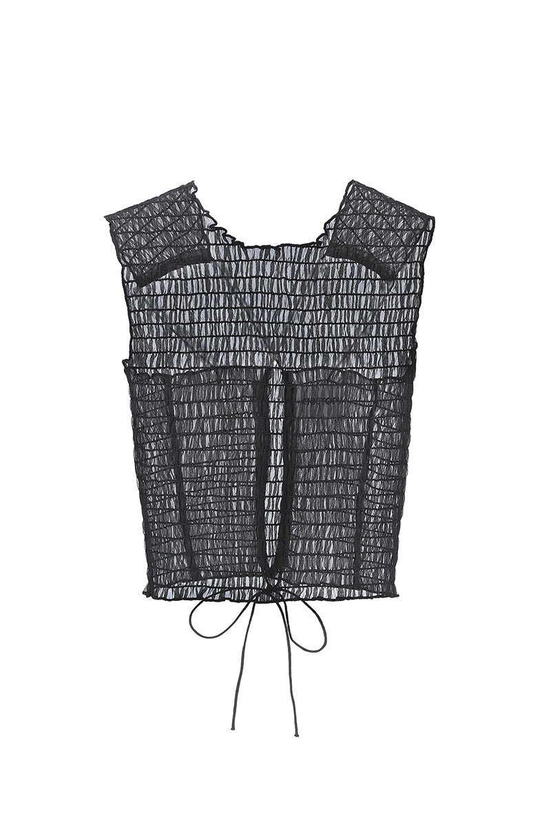 Black organza tank top from Chictopia, featuring a lightweight, sheer fabric and sleeveless design perfect for stylish casual wear.