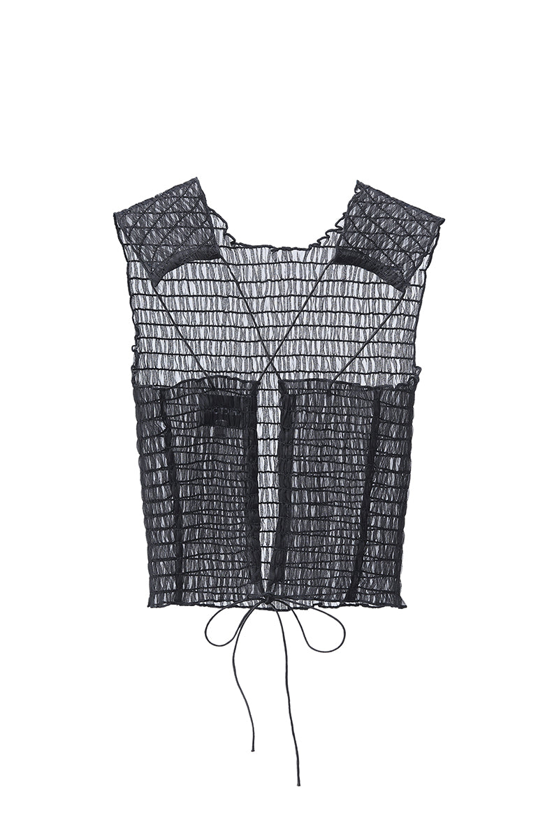 Black organza tank top from Chictopia, lightweight sleeveless top with sheer fabric and delicate design for stylish casual wear.