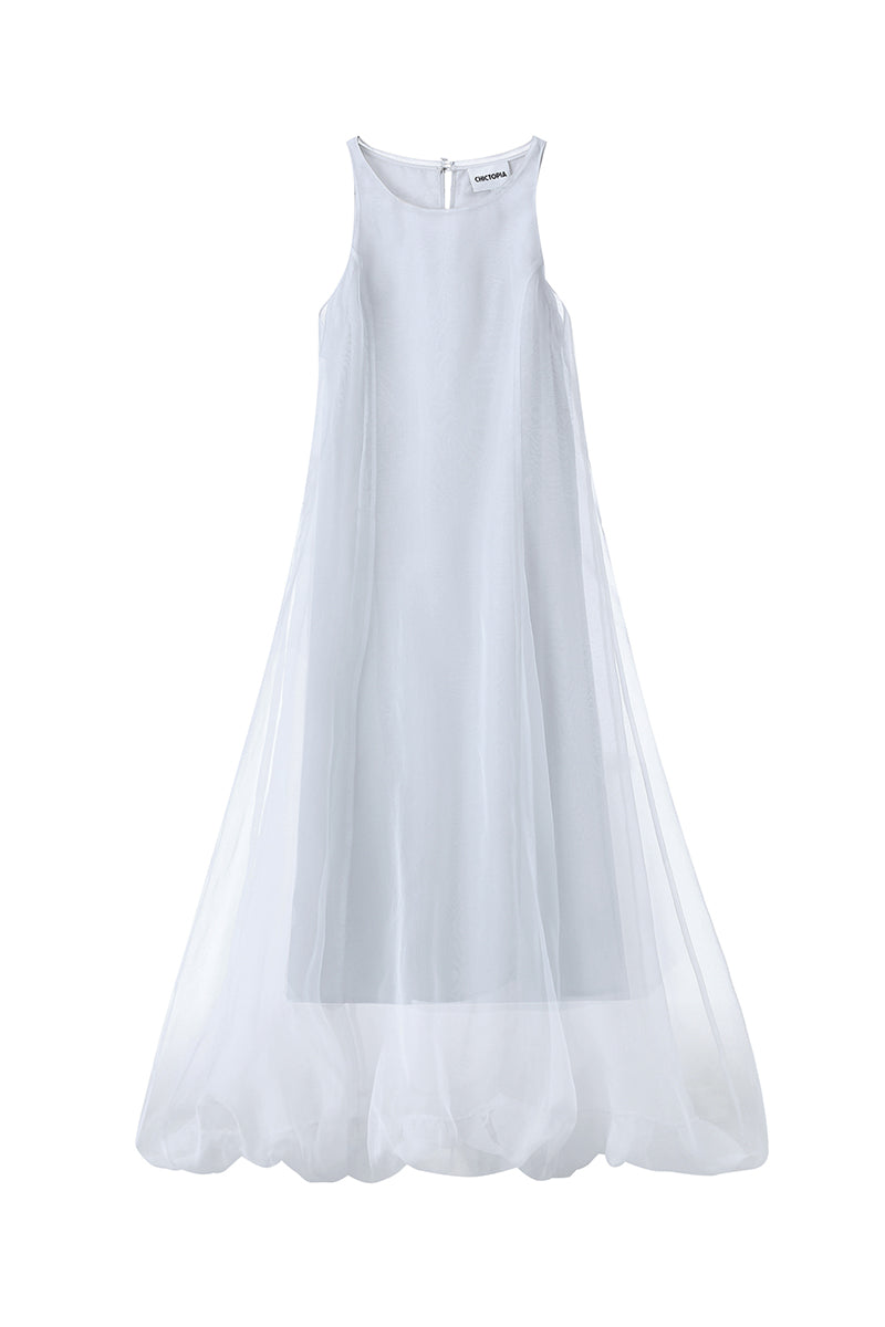 Chictopia smoke-colored organza midi dress with flowing fabric and elegant design, perfect for formal occasions.