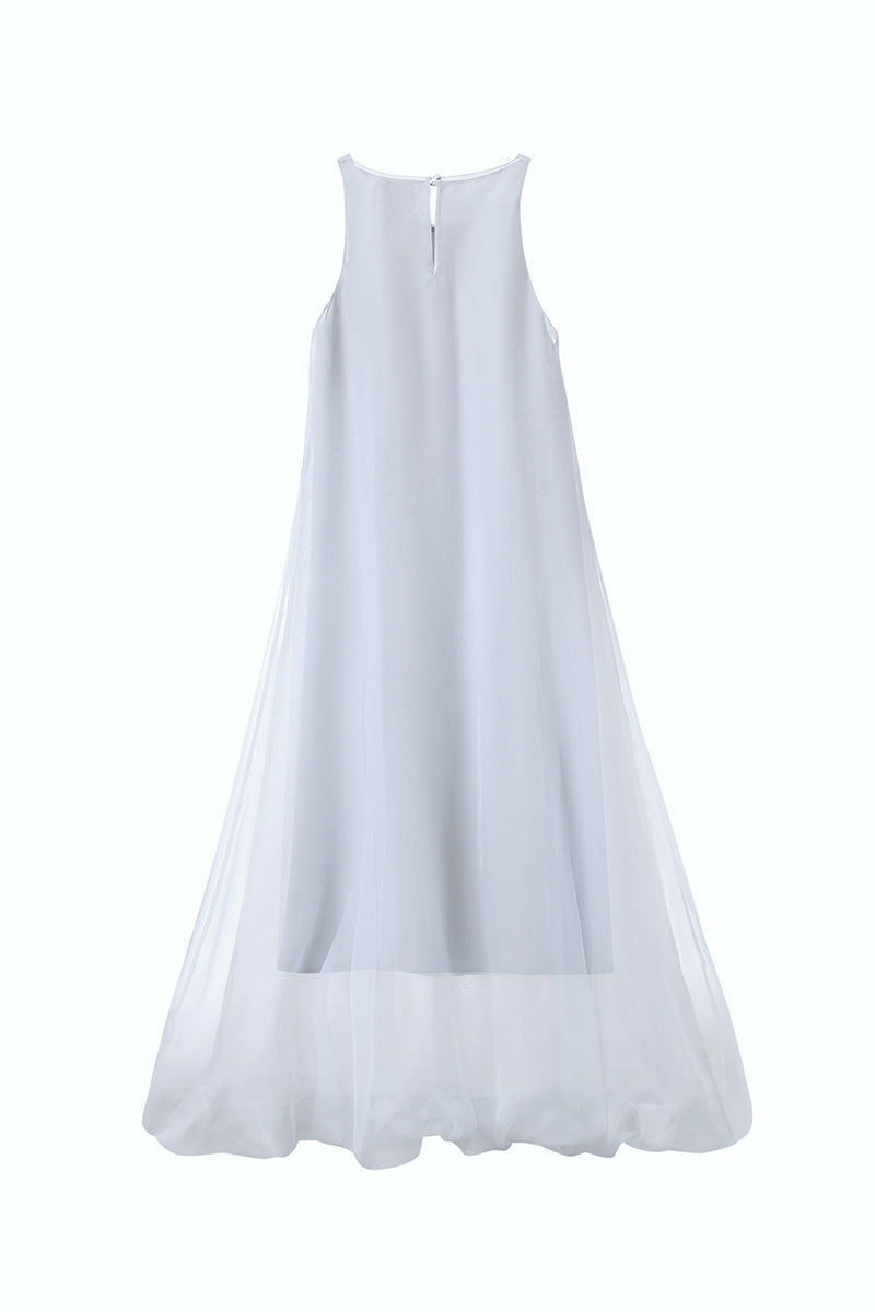 Chictopia smoke-colored organza midi dress with flowing fabric and elegant design displayed in the image.