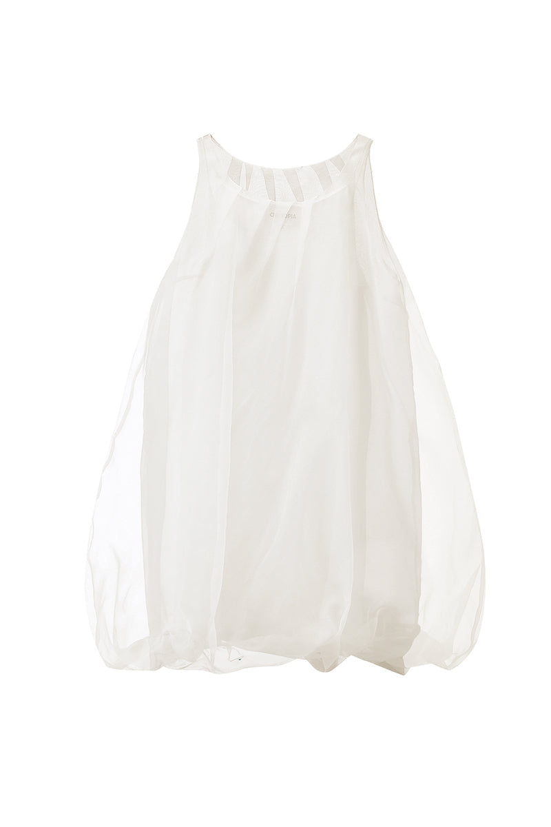Ivory chiffon organza mini dress by Chictopia, featuring a flowing design and delicate fabric, perfect for elegant occasions.