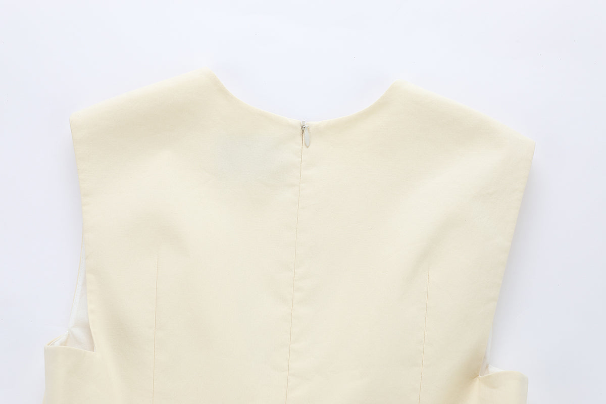 Cream cotton mini dress by Chictopia featuring a relaxed fit and short sleeves, perfect for casual summer wear.
