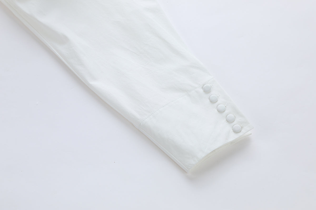 Chictopia ivory poplin blouse, lightweight tops with a classic collar and button-down front, perfect for casual or office wear.