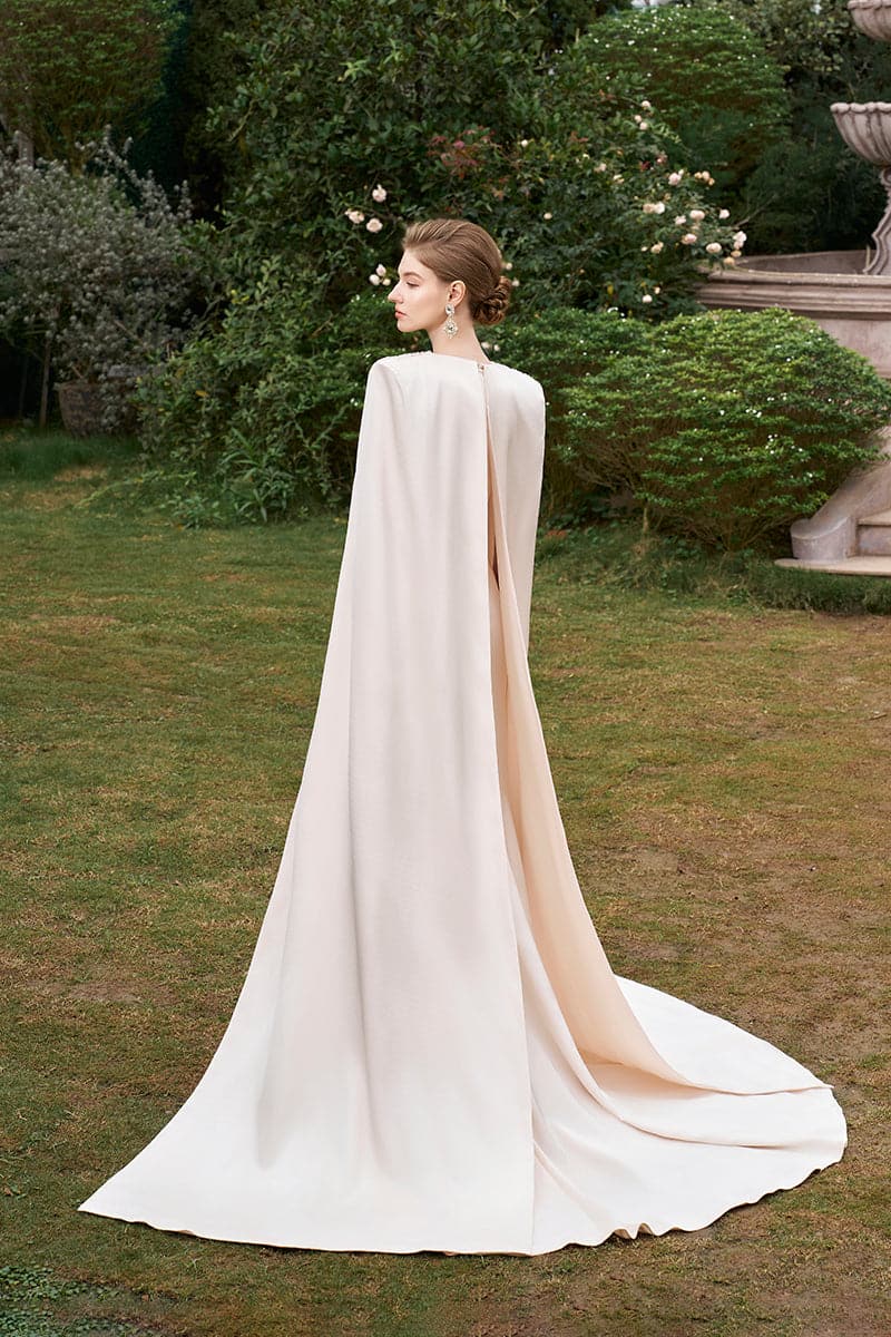 V-NECK GOWN WITH PLEATED LONG CAPE | CULT MIA | I.H.F V-NECK GOWN WITH PLEATED LONG CAPE | CULT MIA | I.H.F
