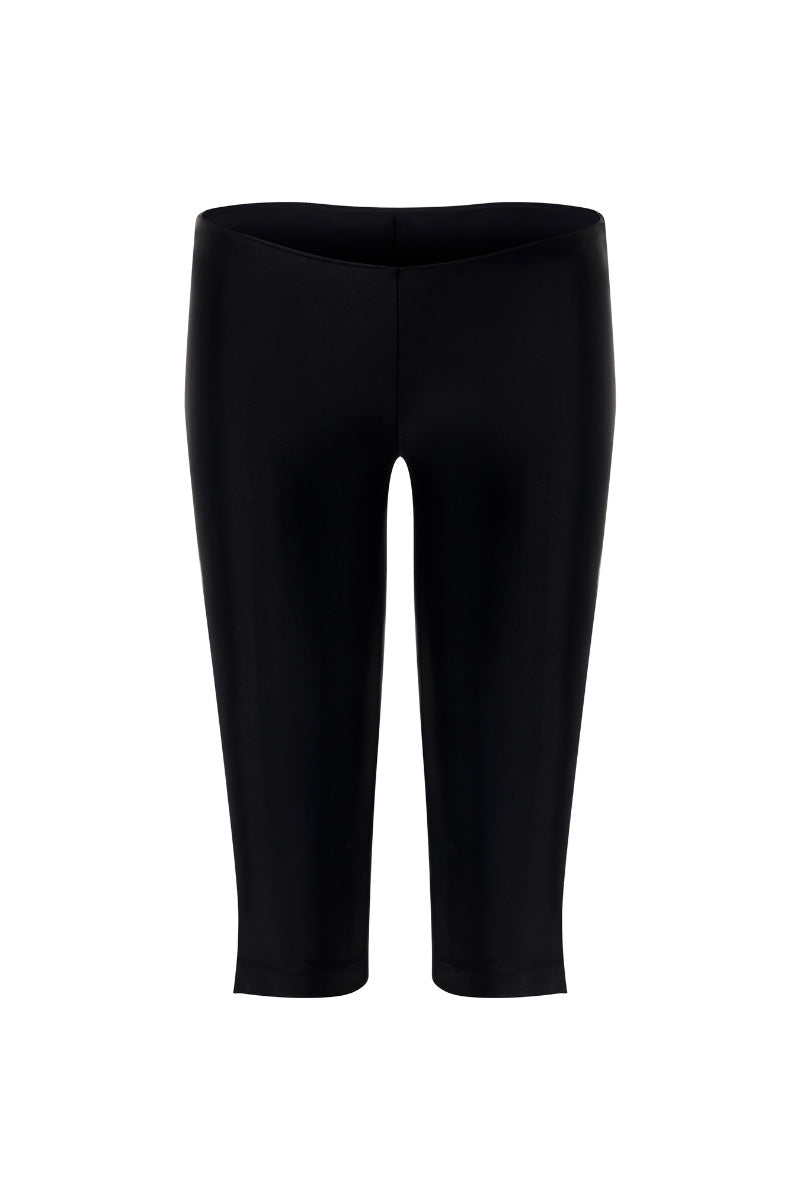 Suncillo black capris pants with a slim fit design, shown on a model highlighting the comfortable waistband and tapered legs.