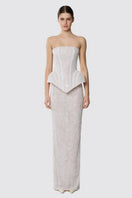 BalYKINA sequin lace maxi skirt with intricate floral lace and shimmering sequins, full-length flowing style.
