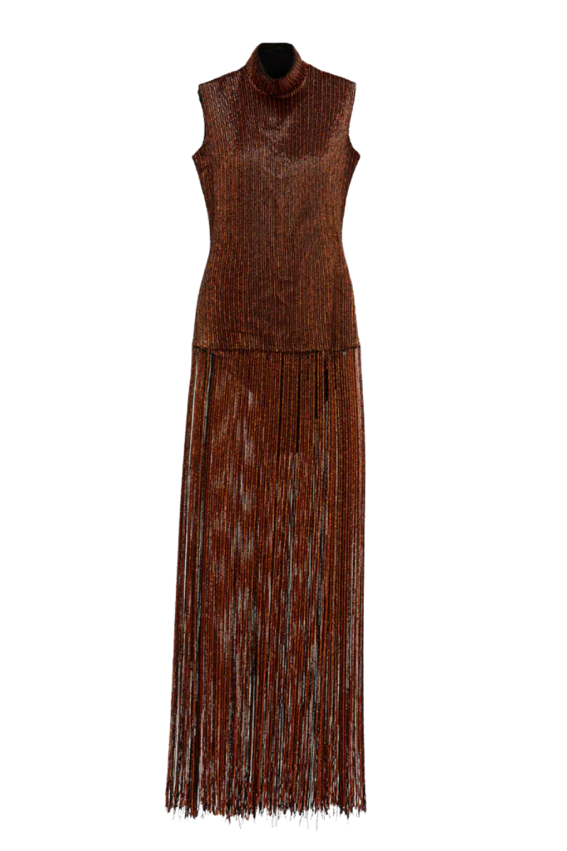 ELLIS FRINGE DRESS IN BROWN