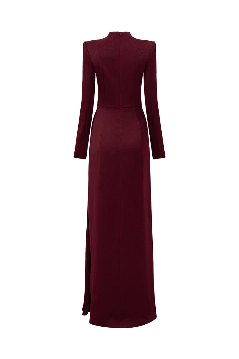 CRYSTAL SILK LONG SLEEVE GOWN IN BURGUNDY | CULT MIA | Tracy Studio CRYSTAL SILK LONG SLEEVE GOWN IN BURGUNDY | CULT MIA | Tracy Studio