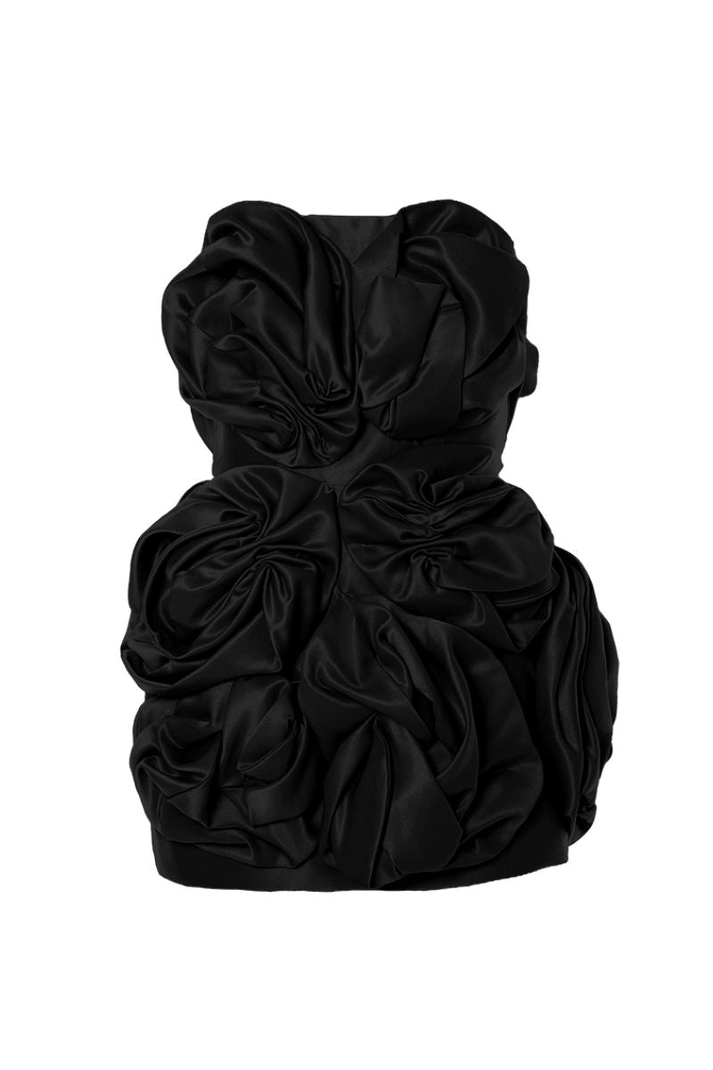 LILLY JET BLACK ROSE DRESS - CULT MIA