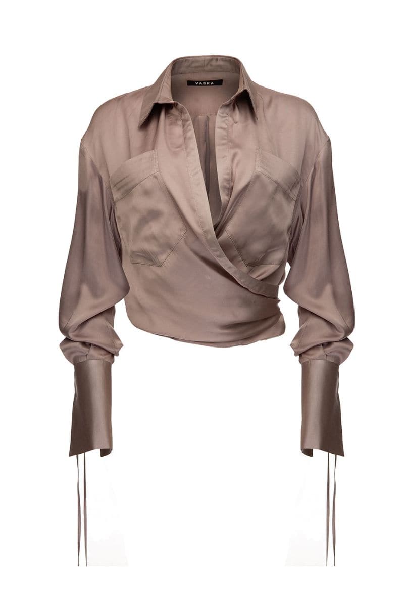 SILVER GRAY CROPPED SHIRT - CULT MIA