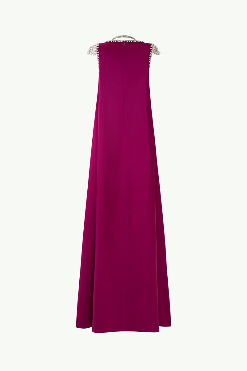 PURPLE PINK SLEEVELESS V-NECK STRAIGHT GOWN - CULT MIA