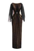 Black pleated waist mesh maxi dress by Happy Clothing, flowing gown with a pleated waist and sheer mesh fabric.