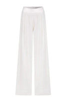 White Tina trousers by Nazlı Ceren with a satin waistband, tailored pants with a sleek, elegant fit and modern style.