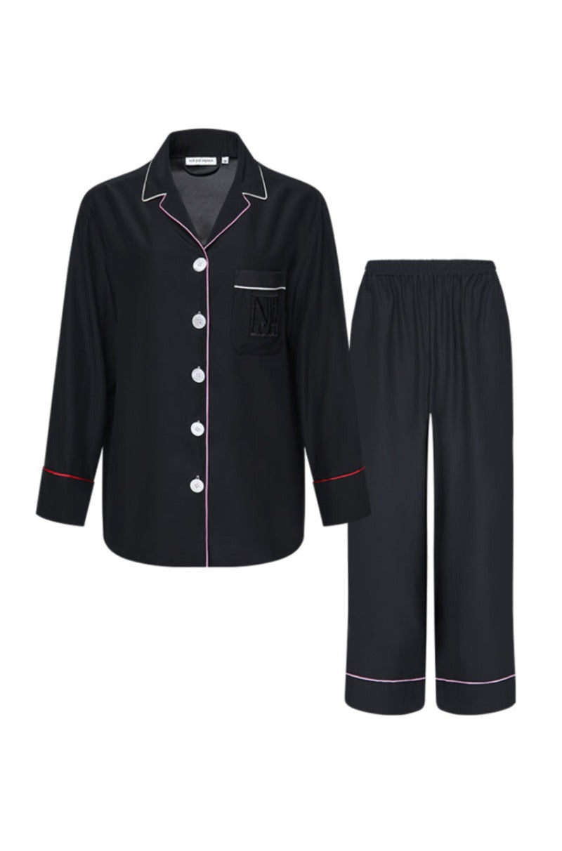 GLOSS OF WATER HYDRASILK LONG PAJAMAS SET IN BLACK - CULT MIA