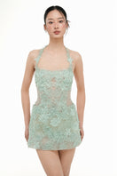 Mint ELISA lace mini dress by 21Six featuring delicate lace details and a fitted silhouette.