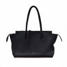 Black VIKELE STUDIO shoulder tote bag with sturdy handles and spacious interior, shown with open top and side view.