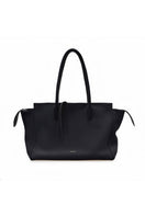 Black VIKELE STUDIO shoulder tote bag with sturdy handles and spacious interior, shown with open top and side view.