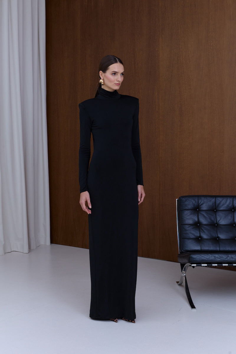 CINTIA OPEN-BACK MAXI DRESS IN BLACK