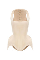 Beige soft satin corset top with lacing detail from BALYKINA, featuring a fitted design and smooth satin fabric.