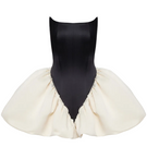 Violet two-sided mini dress by Balykina, showing front and back view of the stylish reversible dress with fitted silhouette.
