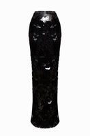 Black sequined maxi skirt by Balykina, flowing length and shimmering sequin details, perfect for elegant and stylish outfits.