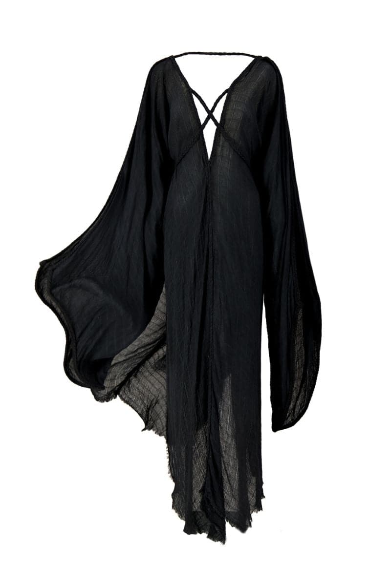 Kasia Kulenty Helia kaftan maxi dress in midnight with flowing fabric and relaxed fit, displayed on a hanger.